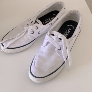 White Sperry fabric boat shoes